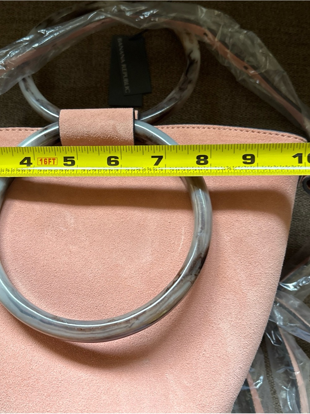 Banana Republic Suede Bucket Bag Tortoise Handles & Adjustable Shoulder Strap - Picture 8 of 10
